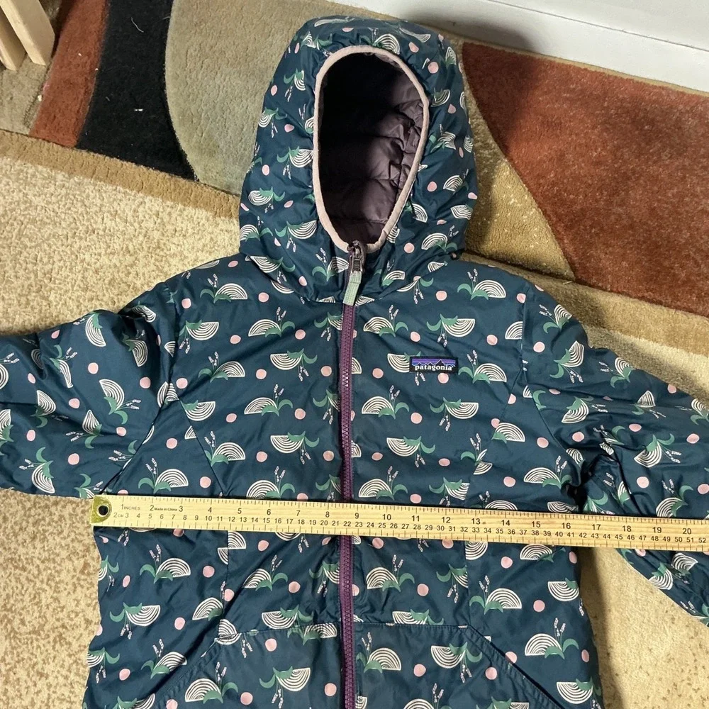 Patagonia Reversible Down Sweater Hoody Kids M 10 Blue Whale Purple Puffer Coat